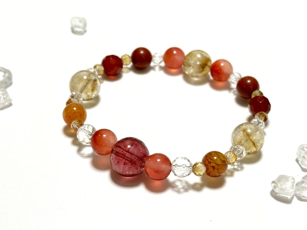 「 りんご飴 」 ✯ 星明かりオリジナルレジン玉 レッドキャンディジェイド シトリン ジャスパー レッドアゲートetc/ 天然石ブレスレット パワーストーン 天然石アクセサリー