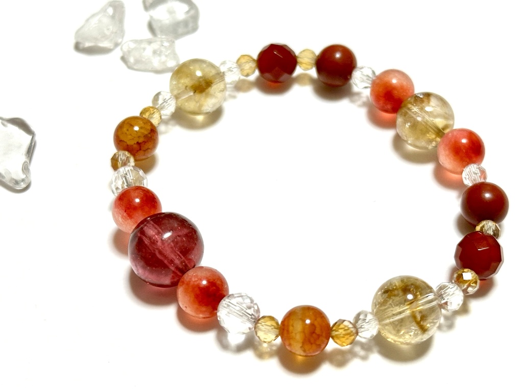 「 りんご飴 」 ✯ 星明かりオリジナルレジン玉 レッドキャンディジェイド シトリン ジャスパー レッドアゲートetc/ 天然石ブレスレット パワーストーン 天然石アクセサリー