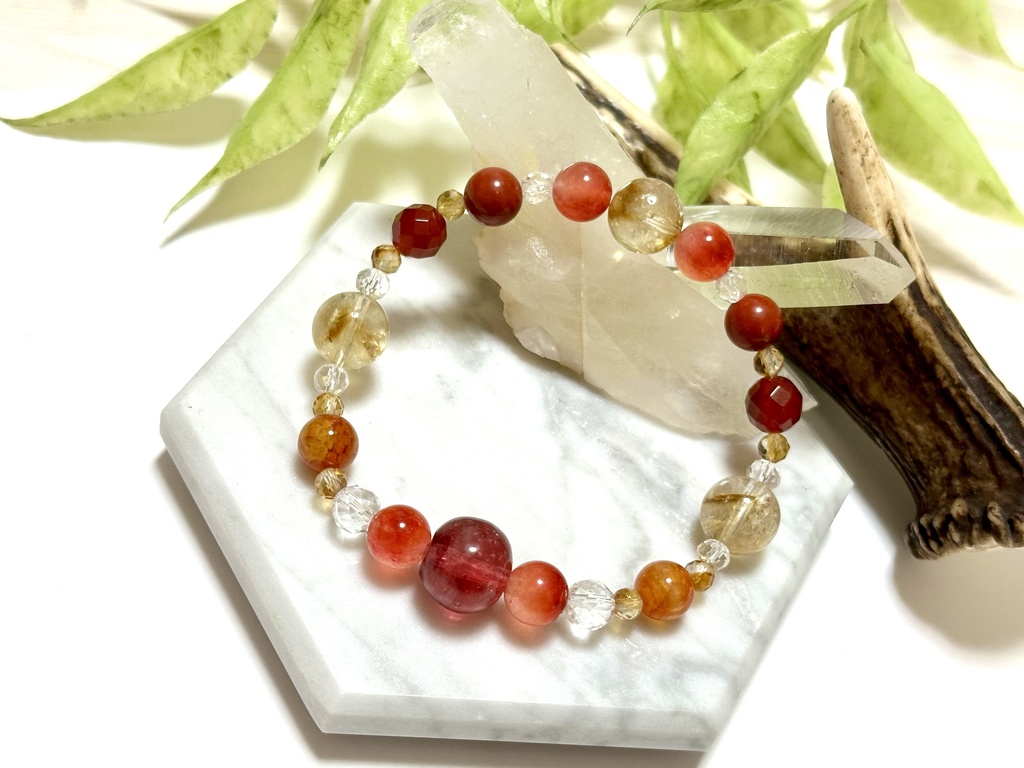 「 りんご飴 」 ✯ 星明かりオリジナルレジン玉 レッドキャンディジェイド シトリン ジャスパー レッドアゲートetc/ 天然石ブレスレット パワーストーン 天然石アクセサリー