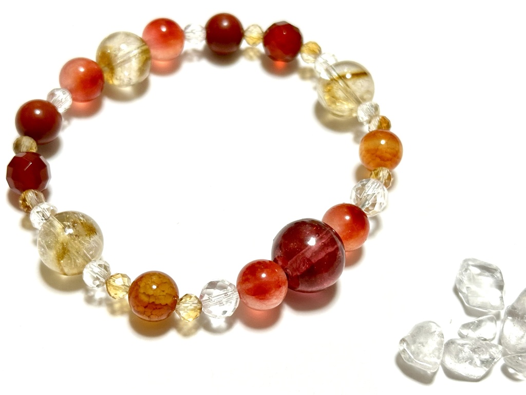 「 りんご飴 」 ✯ 星明かりオリジナルレジン玉 レッドキャンディジェイド シトリン ジャスパー レッドアゲートetc/ 天然石ブレスレット パワーストーン 天然石アクセサリー