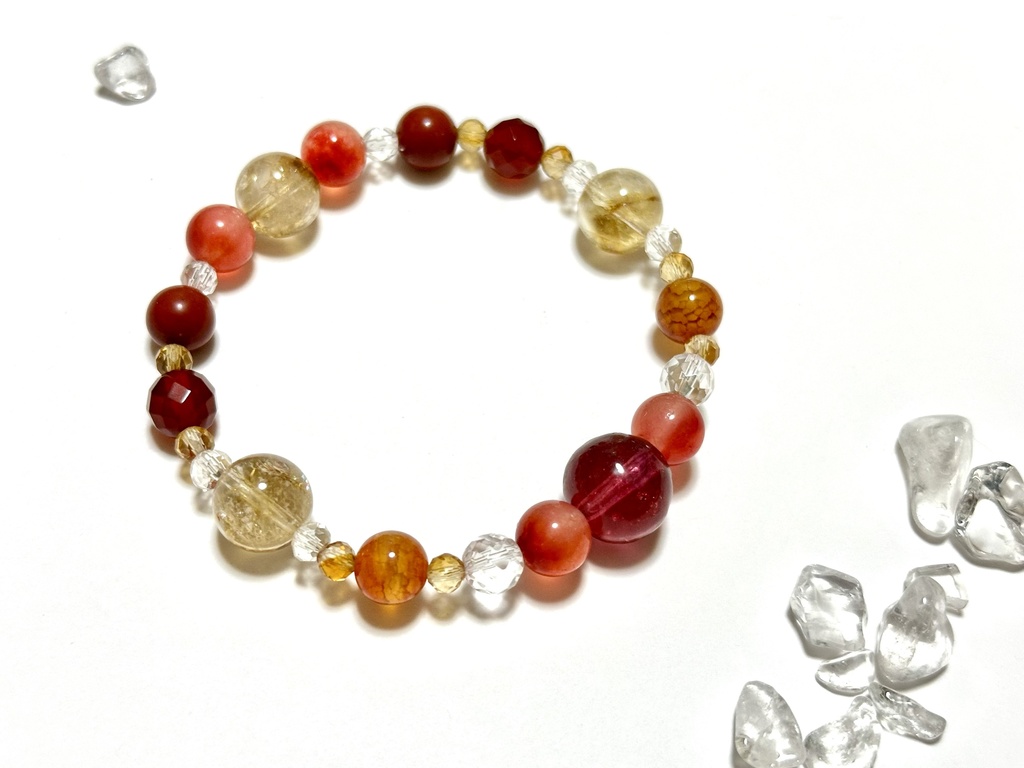 「 りんご飴 」 ✯ 星明かりオリジナルレジン玉 レッドキャンディジェイド シトリン ジャスパー レッドアゲートetc/ 天然石ブレスレット パワーストーン 天然石アクセサリー