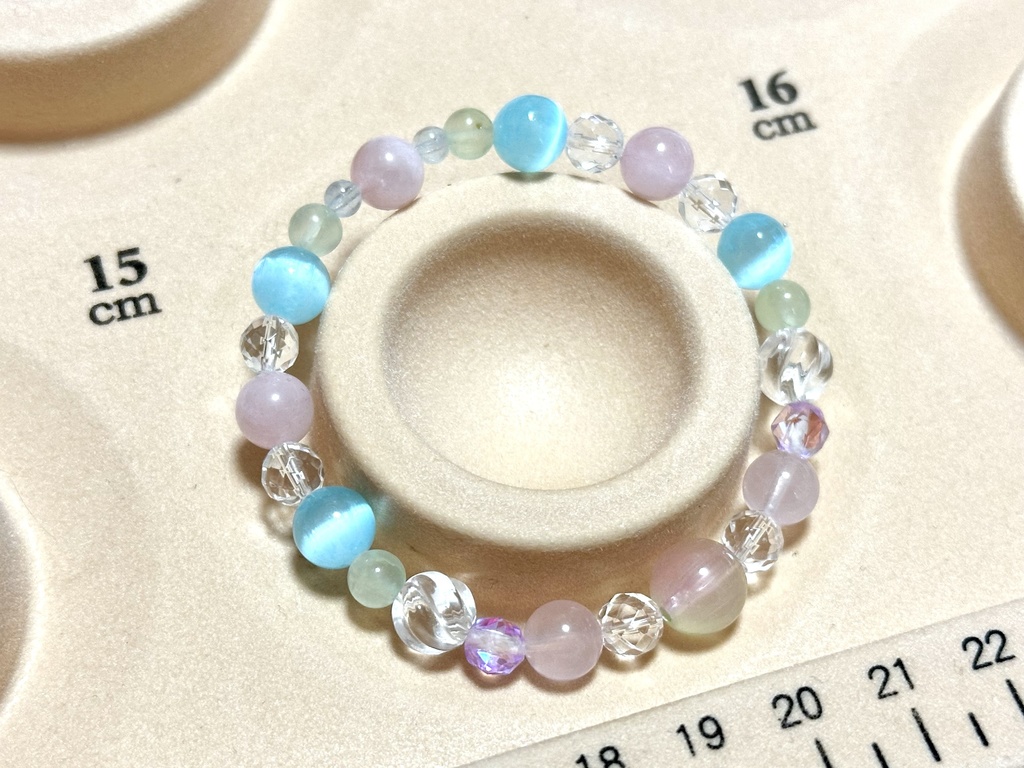 「 秋空と秋桜 」 ✯ 瑠璃ガラス ローズクォーツ セレナイト プレナイト アクアマリン ルナフラッシュetc/ 天然石ブレスレット パワーストーン 天然石アクセサリー
