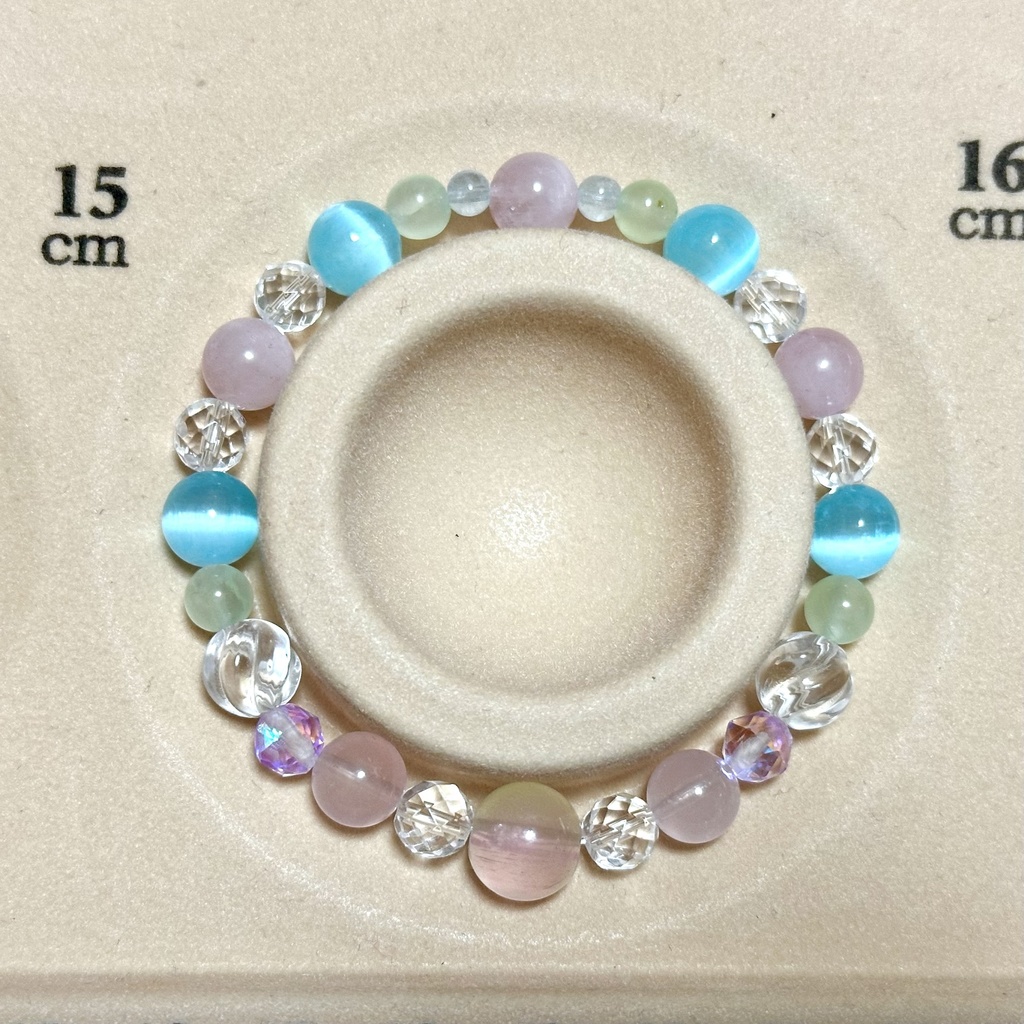 「 秋空と秋桜 」 ✯ 瑠璃ガラス ローズクォーツ セレナイト プレナイト アクアマリン ルナフラッシュetc/ 天然石ブレスレット パワーストーン 天然石アクセサリー