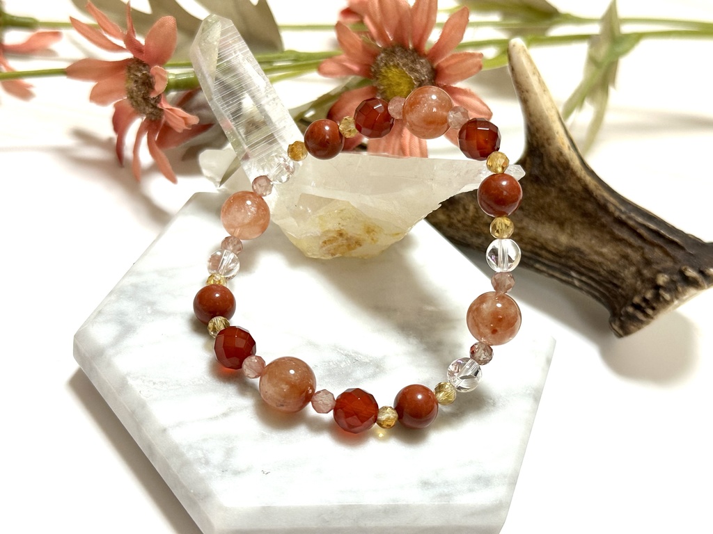 「 涼風紅葉(すずかぜもみじ) 」 ✯ ルチルクォーツ アンデシン レッドアゲート ジャスパー アイリスクォーツ シトリン / 天然石ブレスレット パワーストーン 天然石アクセサリー