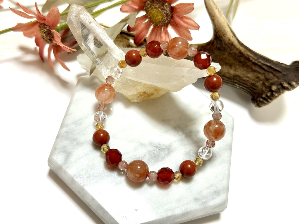 「 涼風紅葉（すずかぜもみじ） 」  ✯ ルチルクォーツ アンデシン レッドアゲート ジャスパー アイリスクォーツ シトリン / 天然石ブレスレット パワーストーン 天然石アクセサリー