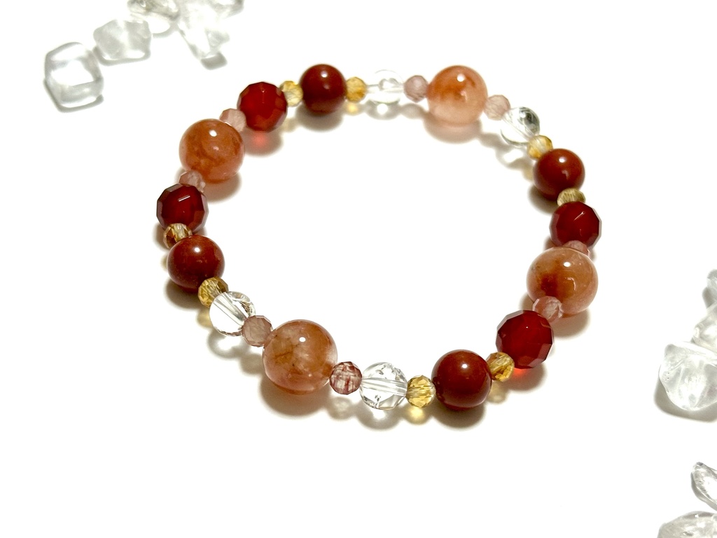 「 涼風紅葉(すずかぜもみじ) 」 ✯ ルチルクォーツ アンデシン レッドアゲート ジャスパー アイリスクォーツ シトリン / 天然石ブレスレット パワーストーン 天然石アクセサリー