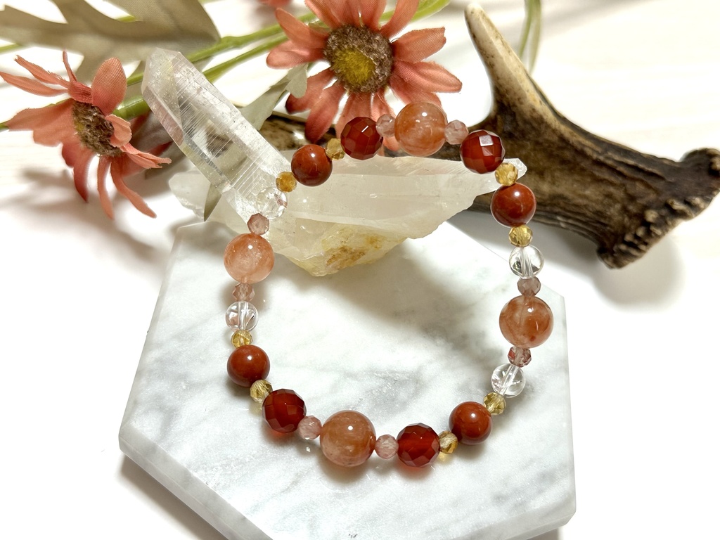 「 涼風紅葉(すずかぜもみじ) 」 ✯ ルチルクォーツ アンデシン レッドアゲート ジャスパー アイリスクォーツ シトリン / 天然石ブレスレット パワーストーン 天然石アクセサリー