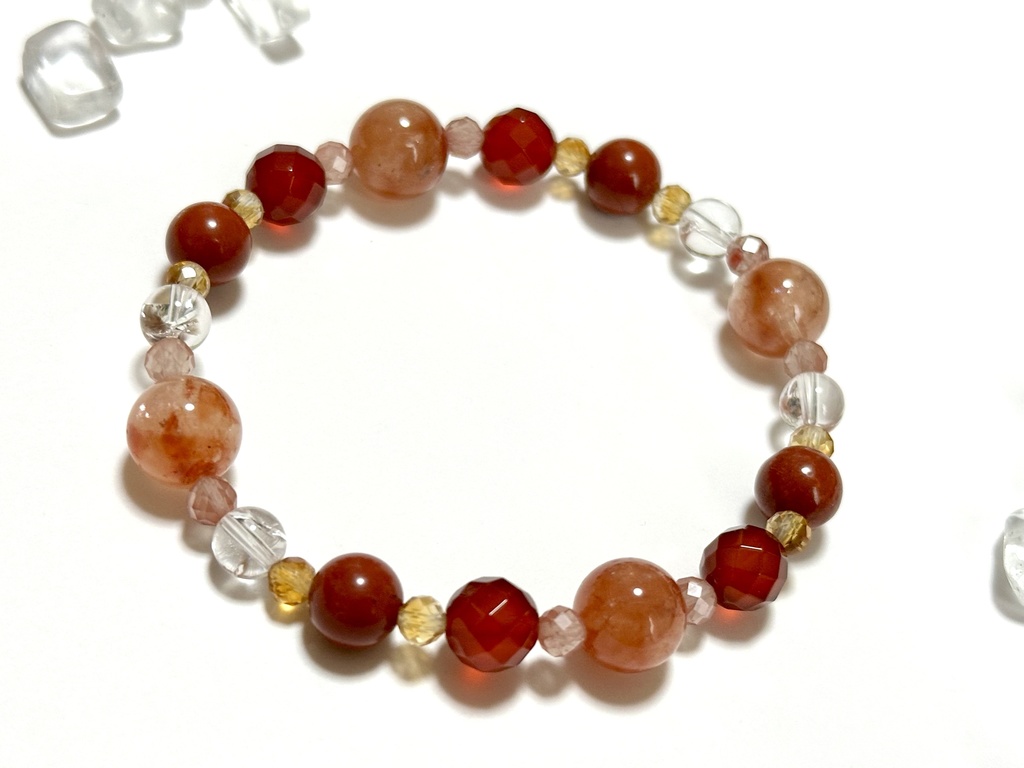 「 涼風紅葉(すずかぜもみじ) 」 ✯ ルチルクォーツ アンデシン レッドアゲート ジャスパー アイリスクォーツ シトリン / 天然石ブレスレット パワーストーン 天然石アクセサリー