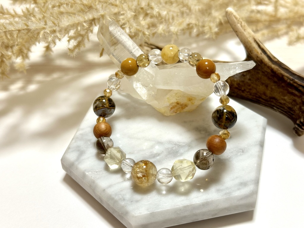「 銀杏乱舞(いちょうらんぶ) 」 ✯ シトリン ボルダーオパール アイリス 天然無着色シトリン 屋久杉 ハニーアンバー etc/ 天然石ブレスレット パワーストーン 天然石アクセサリー