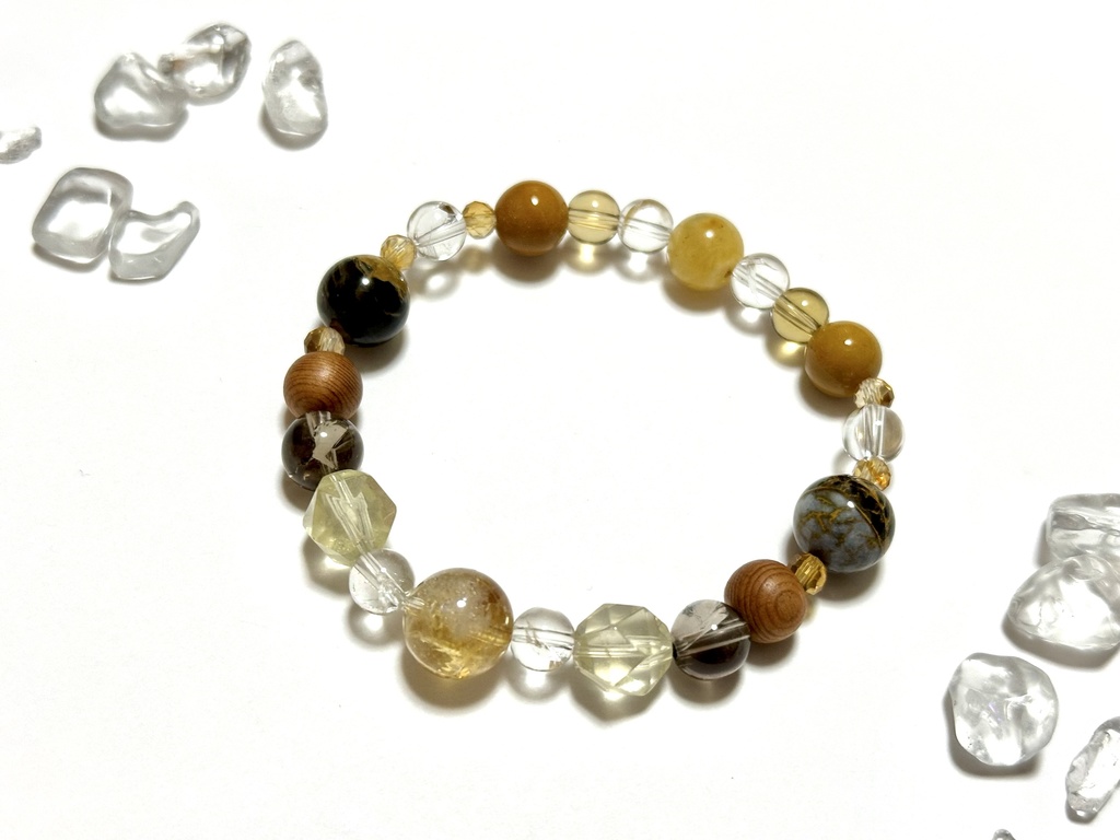 「 銀杏乱舞(いちょうらんぶ) 」 ✯ シトリン ボルダーオパール アイリス 天然無着色シトリン 屋久杉 ハニーアンバー etc/ 天然石ブレスレット パワーストーン 天然石アクセサリー