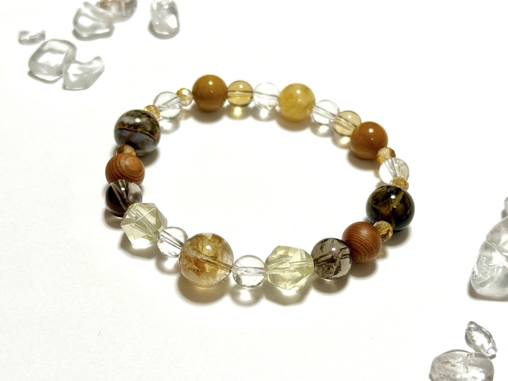 「 銀杏乱舞(いちょうらんぶ) 」 ✯ シトリン ボルダーオパール アイリス 天然無着色シトリン 屋久杉 ハニーアンバー etc/ 天然石ブレスレット パワーストーン 天然石アクセサリー