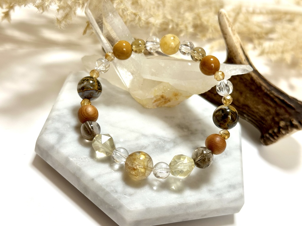 「 銀杏乱舞(いちょうらんぶ) 」 ✯ シトリン ボルダーオパール アイリス 天然無着色シトリン 屋久杉 ハニーアンバー etc/ 天然石ブレスレット パワーストーン 天然石アクセサリー