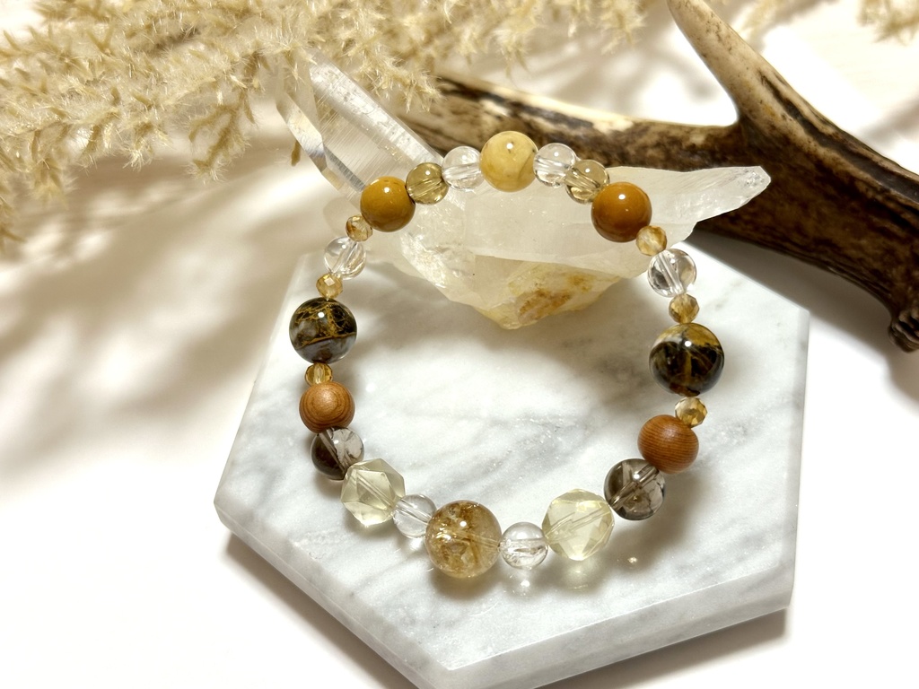 「 銀杏乱舞(いちょうらんぶ) 」 ✯ シトリン ボルダーオパール アイリス 天然無着色シトリン 屋久杉 ハニーアンバー etc/ 天然石ブレスレット パワーストーン 天然石アクセサリー