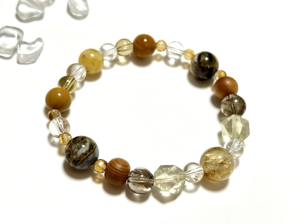 「 銀杏乱舞(いちょうらんぶ) 」 ✯ シトリン ボルダーオパール アイリス 天然無着色シトリン 屋久杉 ハニーアンバー etc/ 天然石ブレスレット パワーストーン 天然石アクセサリー