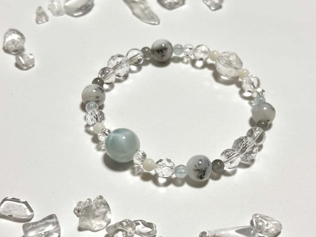 「 雪の溶ける音 」 ✯ ラリマー デンドリティックオパール アイリスクォーツ アクアマリン ラブラドライト etc / 天然石ブレスレット パワーストーン 天然石アクセサリー