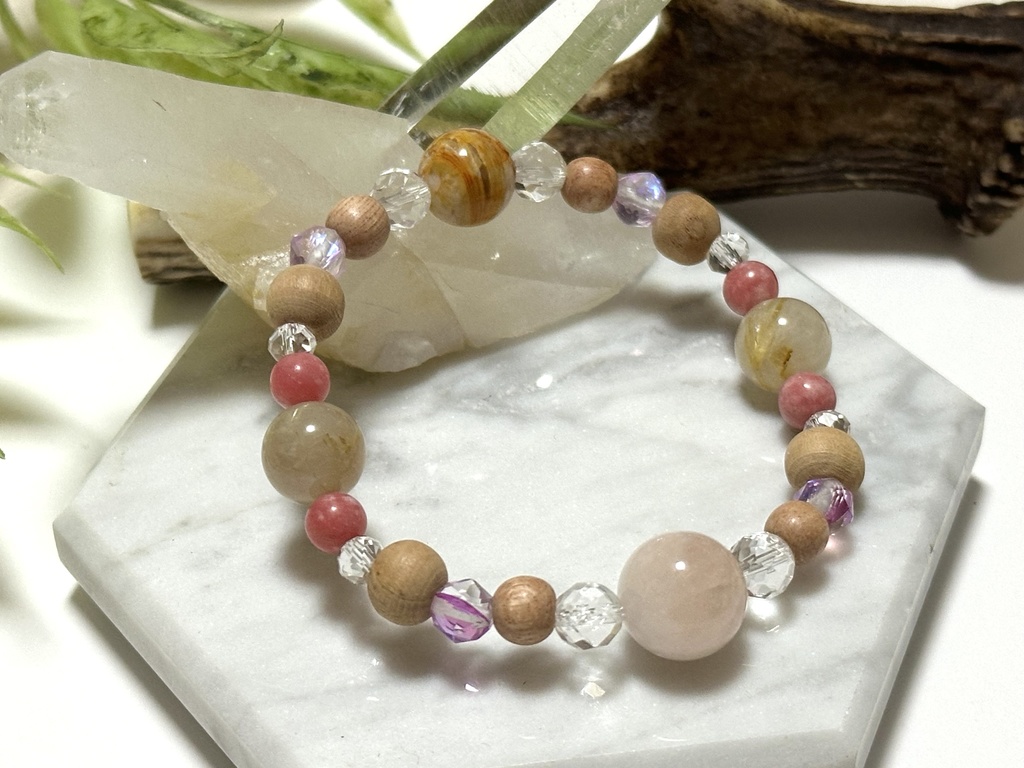 「 春の音 」 ✯ モルガナイト 桃の木 チューライト ルチルクォーツ ゴールデンオパール etc / 天然石ブレスレット パワーストーン 天然石アクセサリー