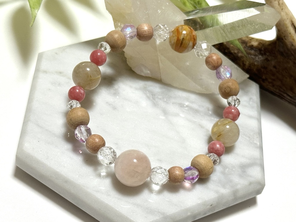 「 春の音 」 ✯ モルガナイト 桃の木 チューライト ルチルクォーツ ゴールデンオパール etc / 天然石ブレスレット パワーストーン 天然石アクセサリー