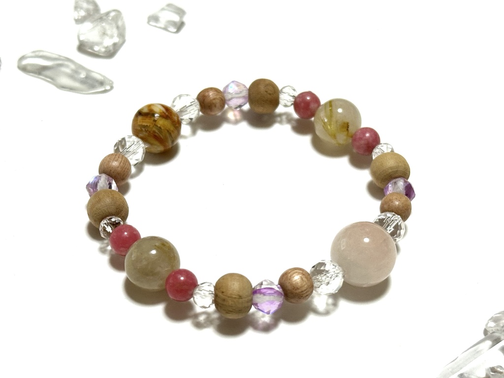 「 春の音 」 ✯ モルガナイト 桃の木 チューライト ルチルクォーツ ゴールデンオパール etc / 天然石ブレスレット パワーストーン 天然石アクセサリー