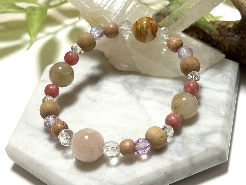 「 春の音 」 ✯ モルガナイト 桃の木 チューライト ルチルクォーツ ゴールデンオパール etc / 天然石ブレスレット パワーストーン 天然石アクセサリー