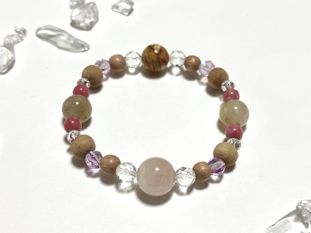 「 春の音 」 ✯ モルガナイト 桃の木 チューライト ルチルクォーツ ゴールデンオパール etc / 天然石ブレスレット パワーストーン 天然石アクセサリー