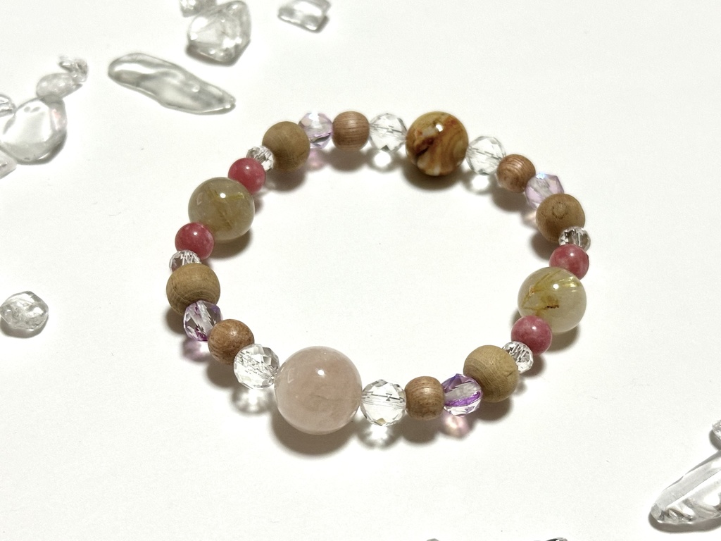 「 春の音 」 ✯ モルガナイト 桃の木 チューライト ルチルクォーツ ゴールデンオパール etc / 天然石ブレスレット パワーストーン 天然石アクセサリー