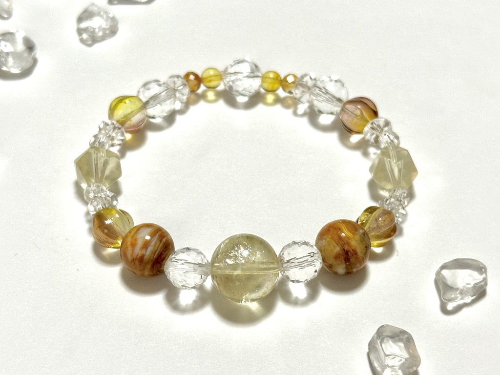 「 やわらかな光のはじまり 」 ✯ レモンクォーツ ゴールデンオパール 琥珀 シトリン チェコビーズ etc / 天然石ブレスレット パワーストーン 天然石アクセサリー