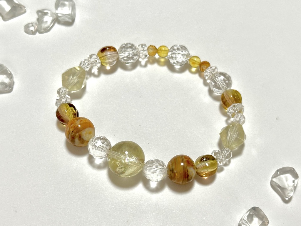 「 やわらかな光のはじまり 」 ✯ レモンクォーツ ゴールデンオパール 琥珀 シトリン チェコビーズ etc / 天然石ブレスレット パワーストーン 天然石アクセサリー