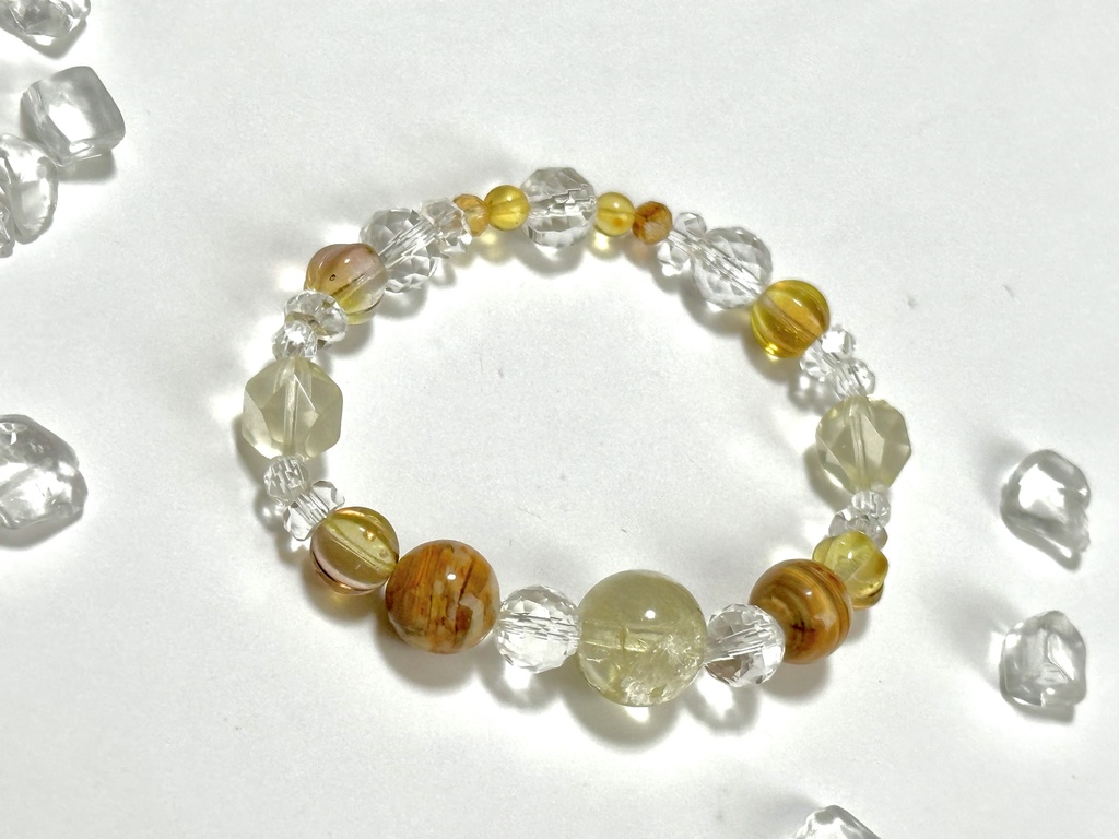 「 やわらかな光のはじまり 」 ✯ レモンクォーツ ゴールデンオパール 琥珀 シトリン チェコビーズ etc / 天然石ブレスレット パワーストーン 天然石アクセサリー