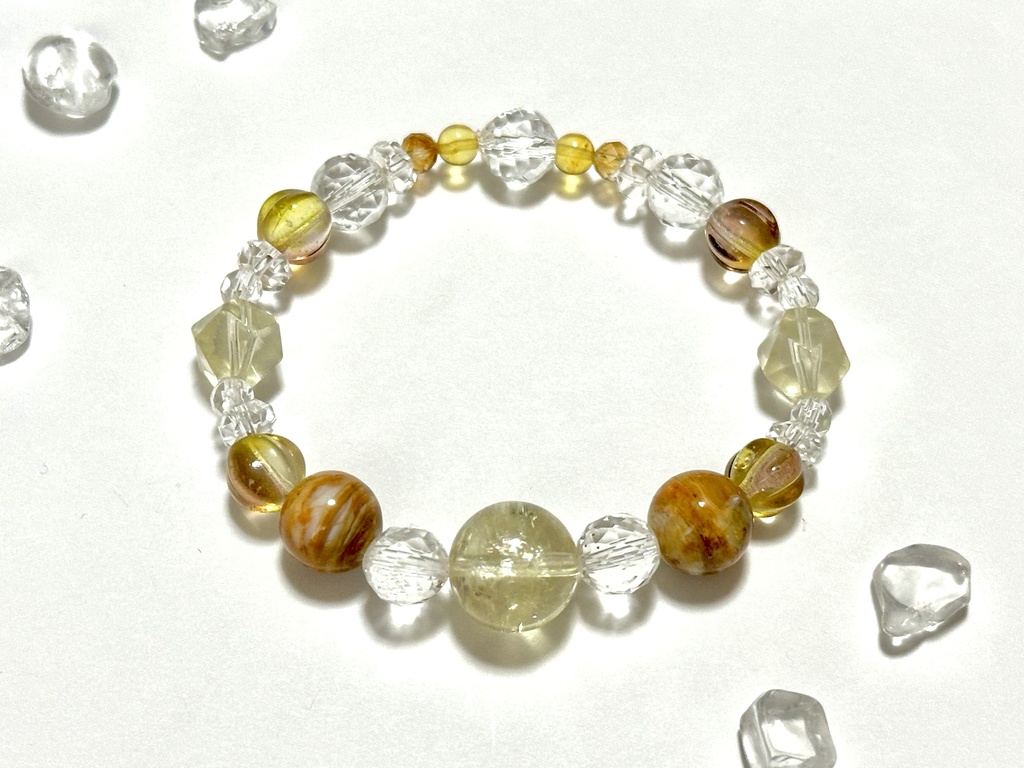 「 やわらかな光のはじまり 」 ✯ レモンクォーツ ゴールデンオパール 琥珀 シトリン チェコビーズ etc / 天然石ブレスレット パワーストーン 天然石アクセサリー