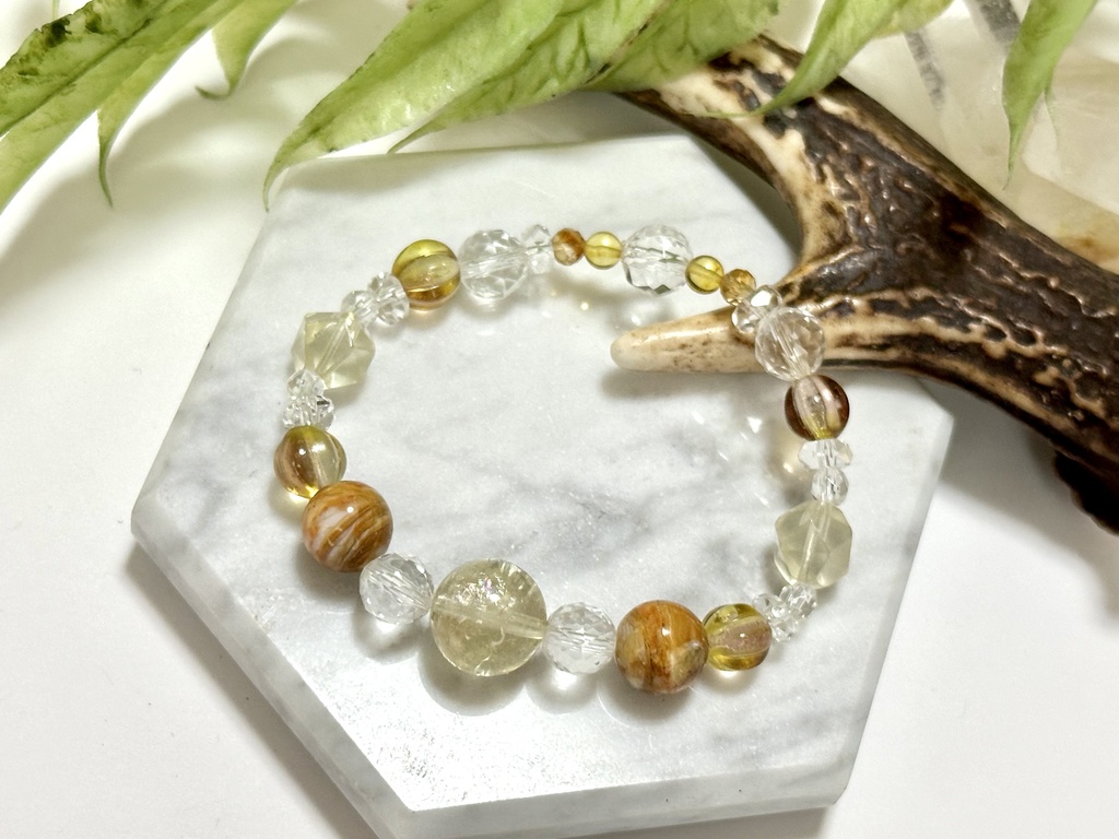 「 やわらかな光のはじまり 」 ✯ レモンクォーツ ゴールデンオパール 琥珀 シトリン チェコビーズ etc / 天然石ブレスレット パワーストーン 天然石アクセサリー