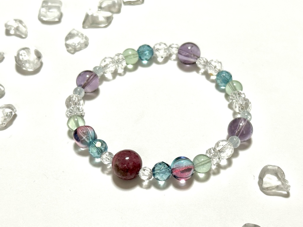 「 梅雨の花 」 ✯ ロードナイト アメジスト アクアオーラ アクアマリン チェコビーズ etc / 天然石ブレスレット パワーストーン 天然石アクセサリー