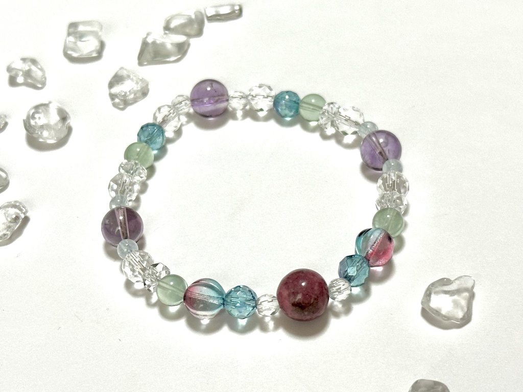「 梅雨の花 」 ✯ ロードナイト アメジスト アクアオーラ アクアマリン チェコビーズ etc / 天然石ブレスレット パワーストーン 天然石アクセサリー