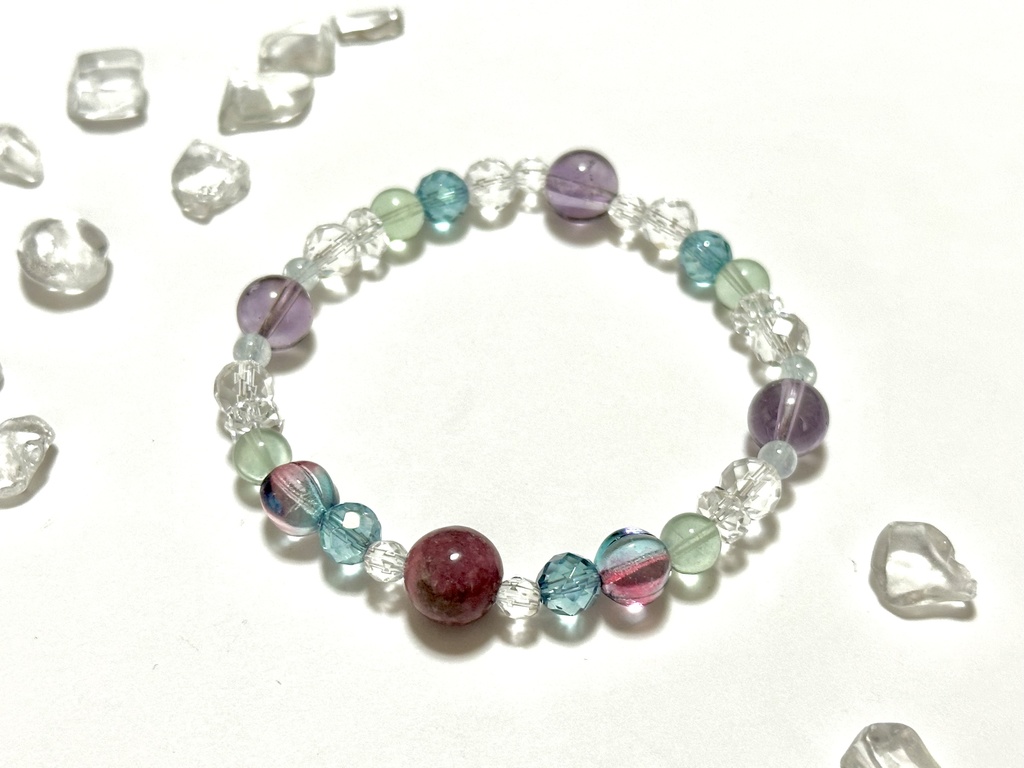 「 梅雨の花 」 ✯ ロードナイト アメジスト アクアオーラ アクアマリン チェコビーズ etc / 天然石ブレスレット パワーストーン 天然石アクセサリー