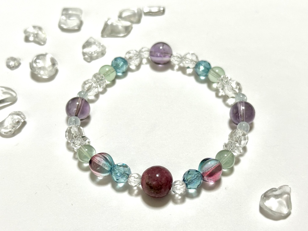 「 梅雨の花 」 ✯ ロードナイト アメジスト アクアオーラ アクアマリン チェコビーズ etc / 天然石ブレスレット パワーストーン 天然石アクセサリー