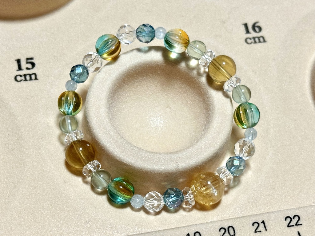 「 向日葵の浜辺 」 ✯ シトリン アクアオーラ アクアマリン チェコビーズ フローライト/ 天然石ブレスレット パワーストーン 天然石アクセサリー