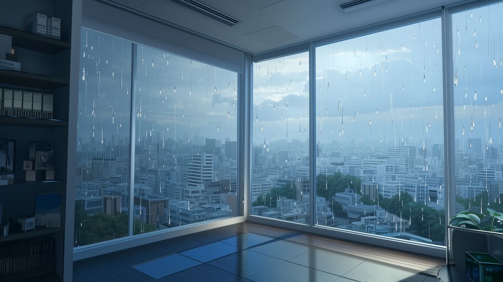 【早期販売価格】【VTuber配信背景】都会の高層ゲーミングルーム(朝・昼・夜・雨 4点)|座標固定・透過パーツ付