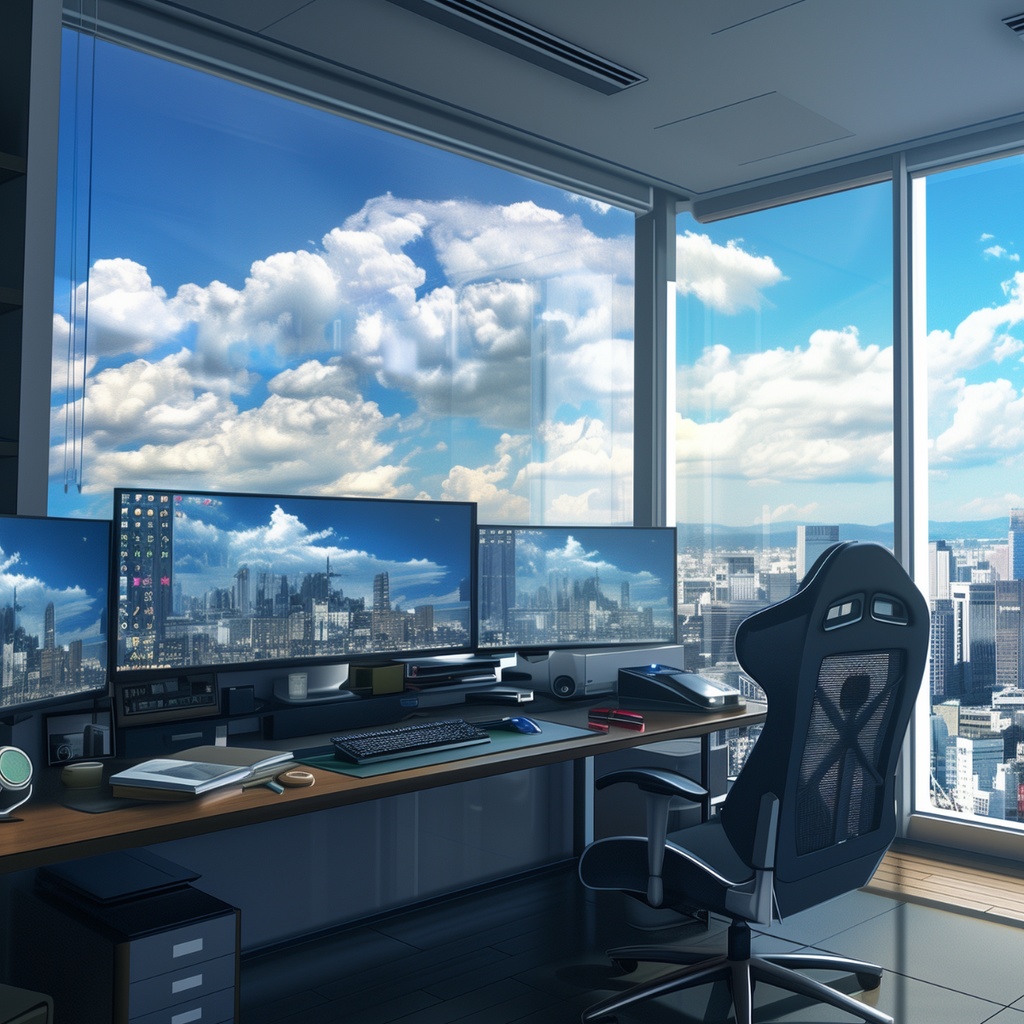 【早期販売価格】【VTuber配信背景】都会の高層ゲーミングルーム(朝・昼・夜・雨 4点)|座標固定・透過パーツ付