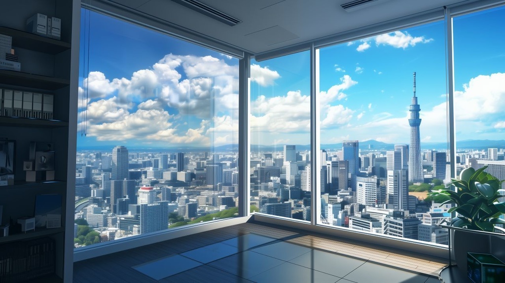 【早期販売価格】【VTuber配信背景】都会の高層ゲーミングルーム(朝・昼・夜・雨 4点)|座標固定・透過パーツ付