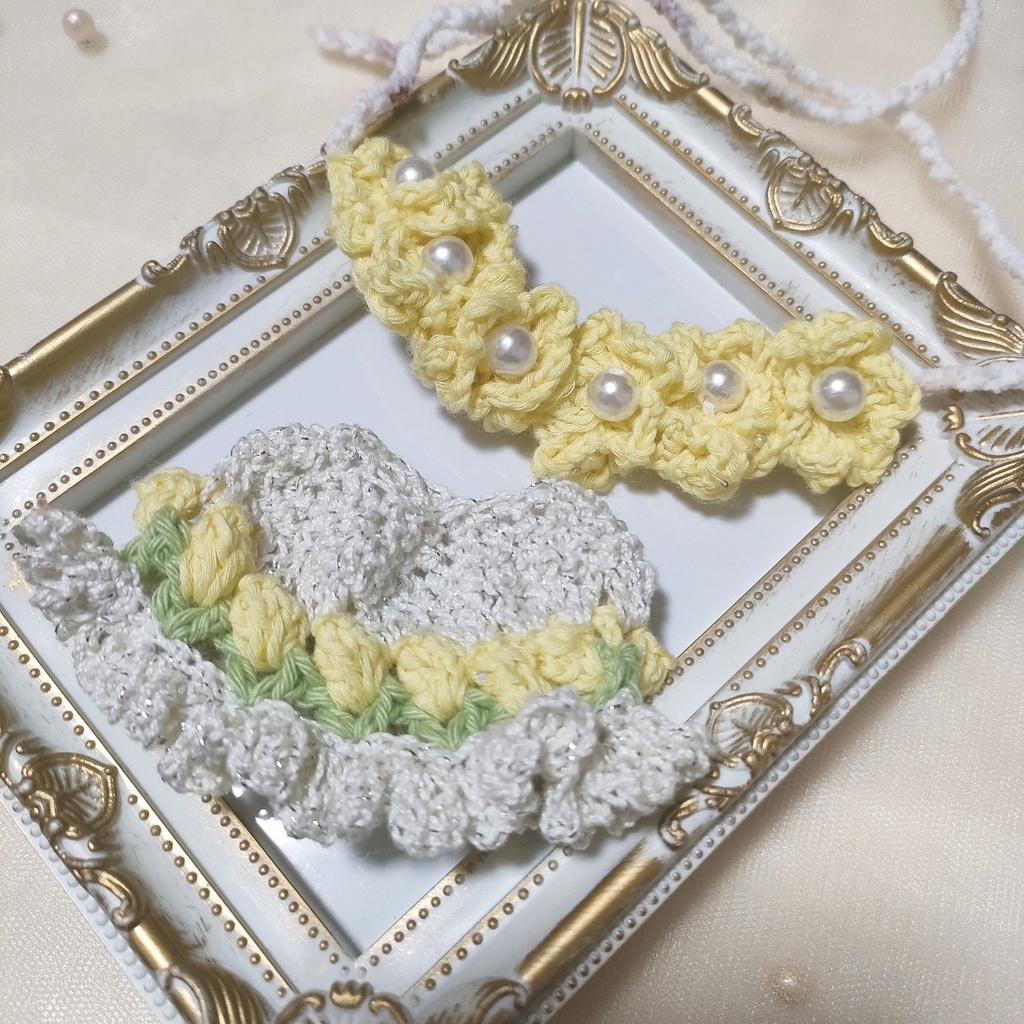 ハンドメイド かぎ編み ぬい服  花かんむり チューリップケープ  春