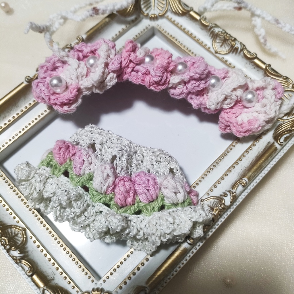 ハンドメイド かぎ編み ぬい服 花かんむり チューリップケープ 春