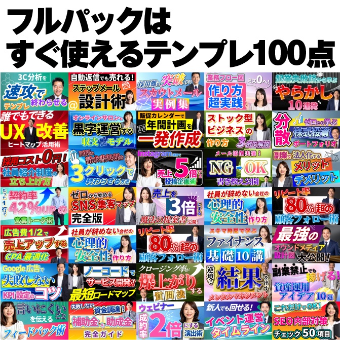 【無料】ビジネス系YouTubeサムネ3枚テンプレ+背景3枚+人物透過3枚 商用OK|イラレ