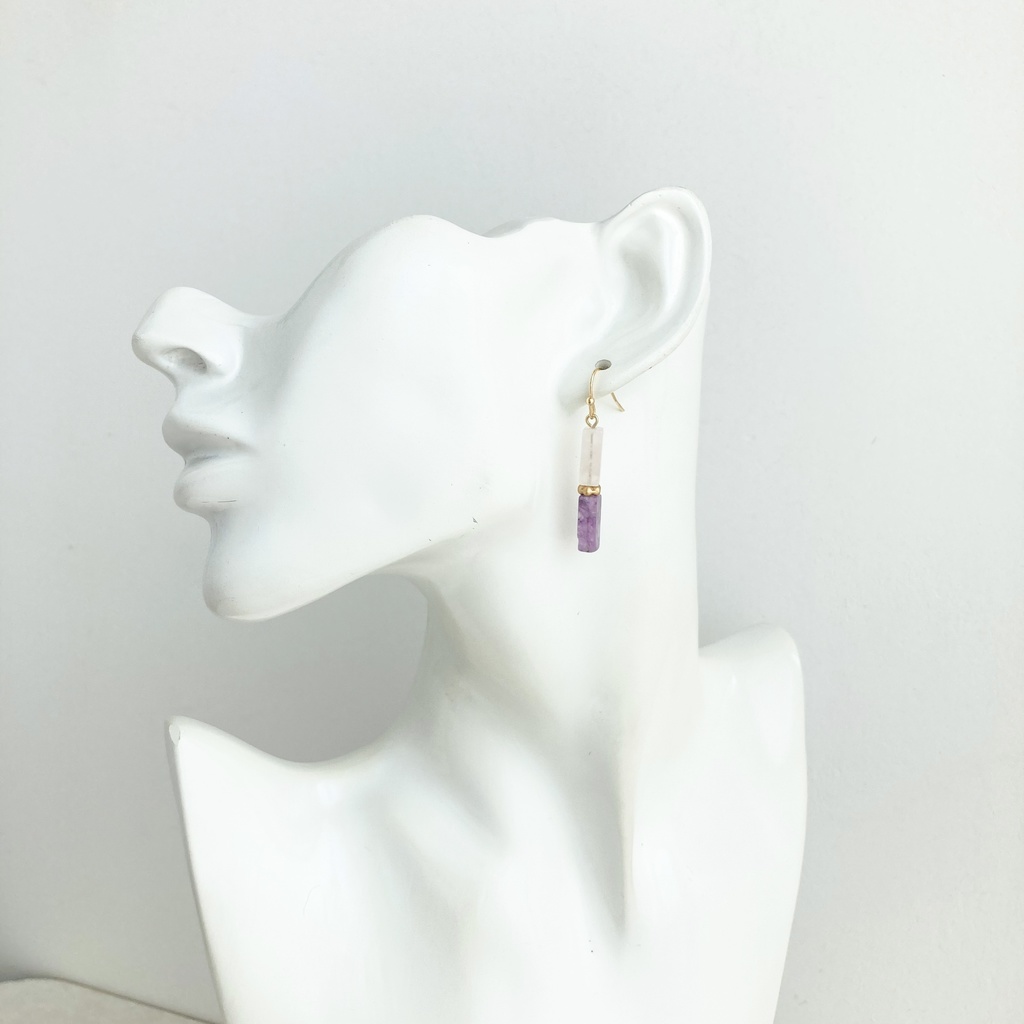レクタングル×2ピアス ローズクオーツ/アメジスト
