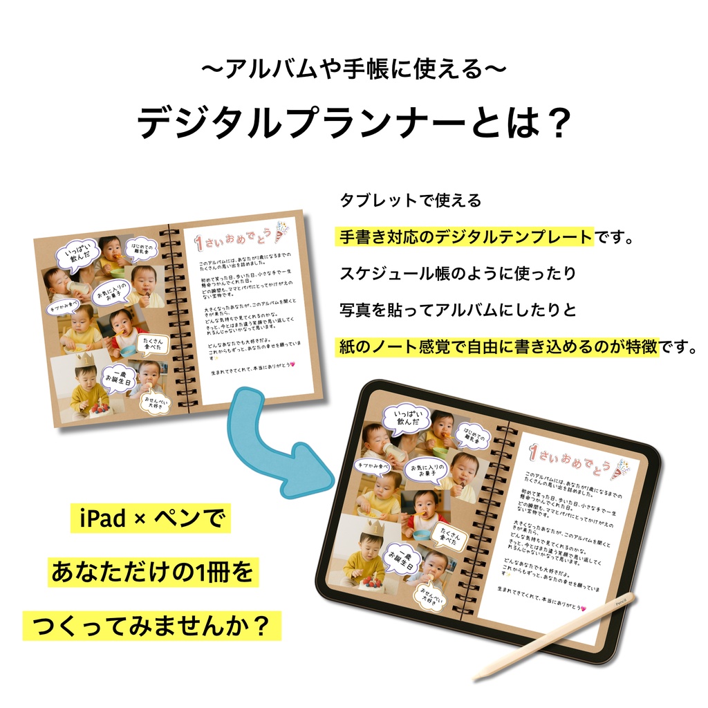 iPadで使える ましかくのお写真で作るデジタルアルバム | 写真アルバム goodnotes 育児日記
