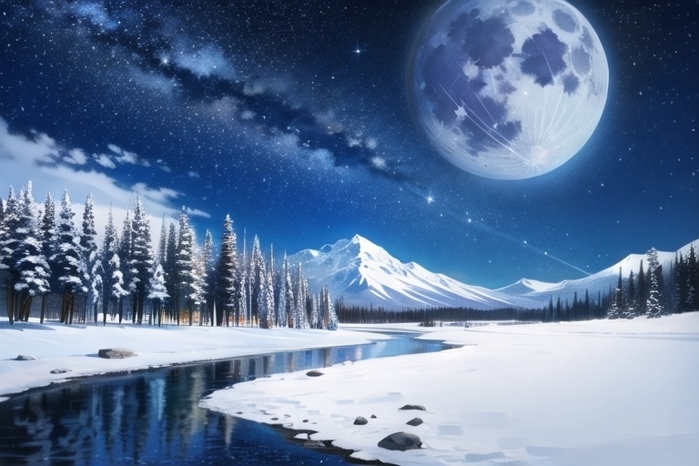 月と冬景色の背景素材1