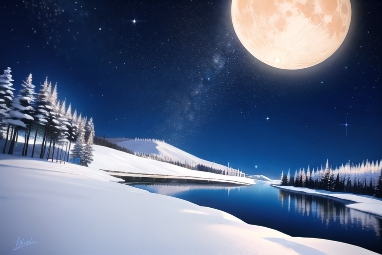 月と冬景色の背景素材2