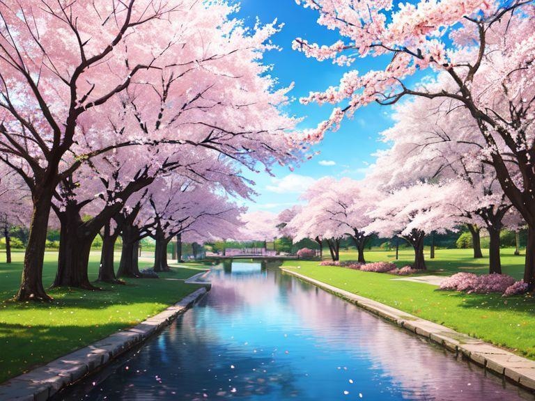 桜と川の背景素材