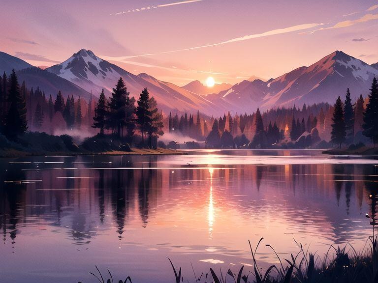 夕暮れの水辺の背景素材