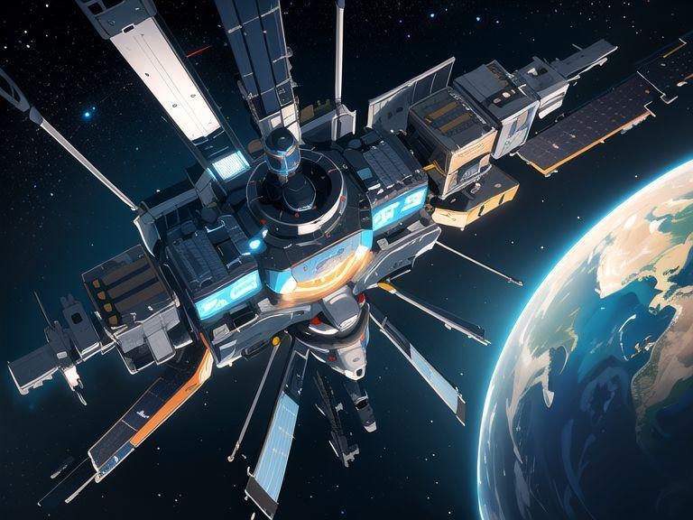 宇宙ステーション、スペースシャトルの背景素材