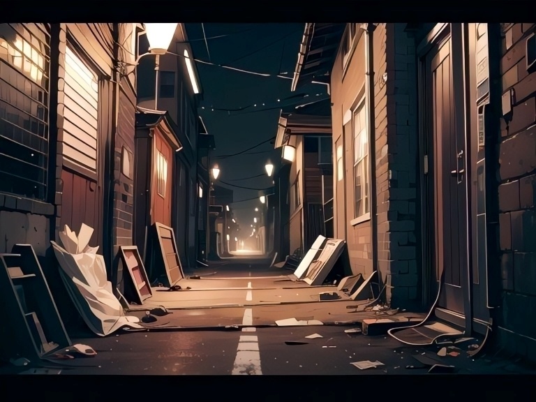ゴミが散らばる路地裏の背景素材