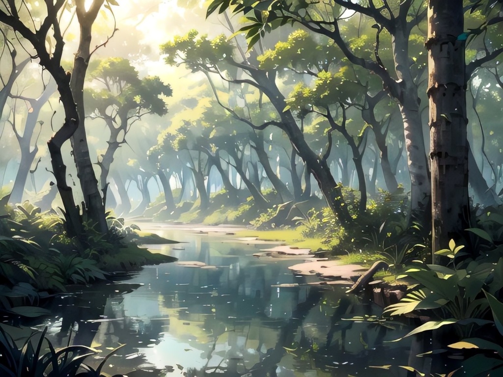 森の中の川の背景素材